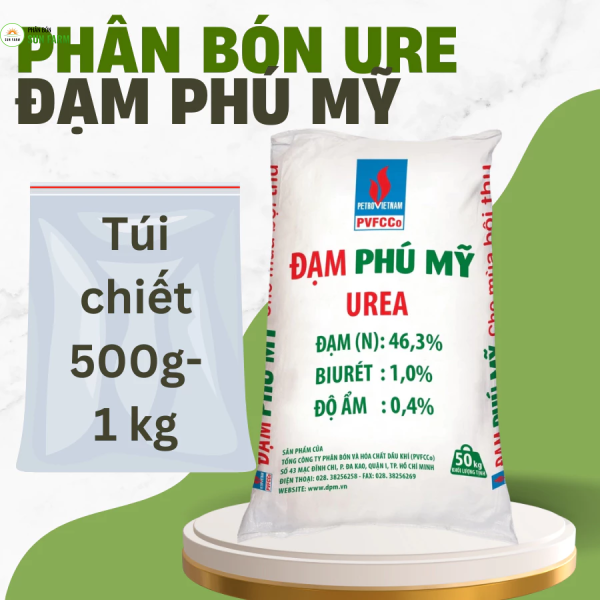 Phân bón ure đạm Phú Mỹ (500g - 1kg) bán lẻ từ bao 50kg cho rau màu, hoa cây cảnh, cây ăn quả