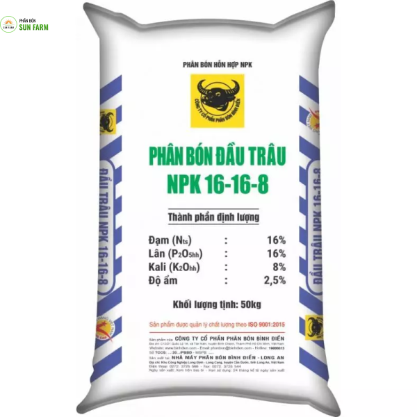 Phân bón NPK Đầu Trâu 16-16-8 (500g-1kg) (bán lẻ từ bao 50kg) cho hoa hồng, mai vàng, cây cảnh, rau màu, cây ăn trái