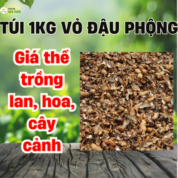 1 kg giá thể vỏ đậu phộng trồng lan, hoa, cây cảnh, rau ăn lá