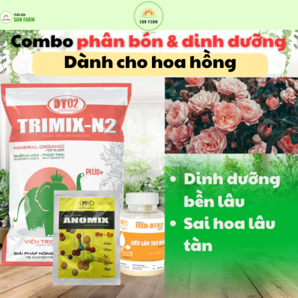 Combo phân bón hữu cơ 2.5kg + tạo mầm hoa 100g + phân trung vi lượng 100g dành cho hoa hồng sai hoa màu đẹp