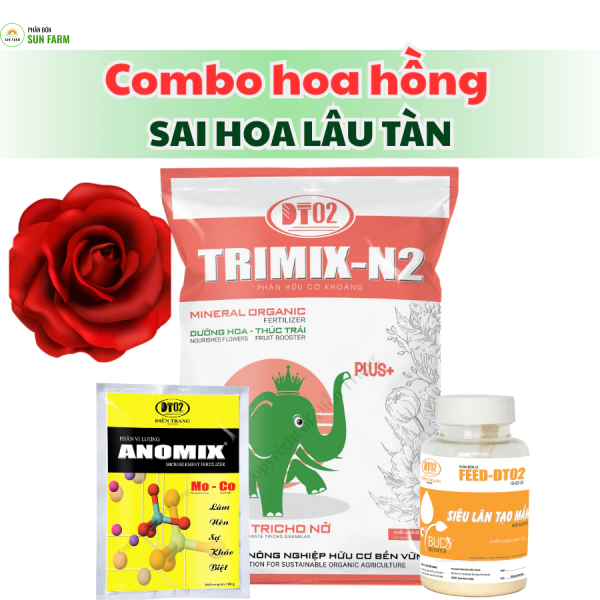 Combo phân bón hữu cơ 2.5kg + tạo mầm hoa 100g + phân trung vi lượng 100g dành cho hoa hồng sai hoa màu đẹp