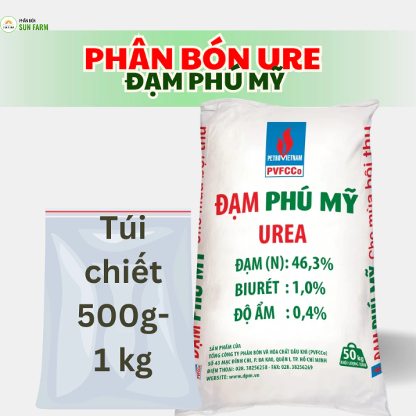 Phân bón ure đạm Phú Mỹ (500g - 1kg) bán lẻ từ bao 50kg cho rau màu, hoa cây cảnh, cây ăn quả